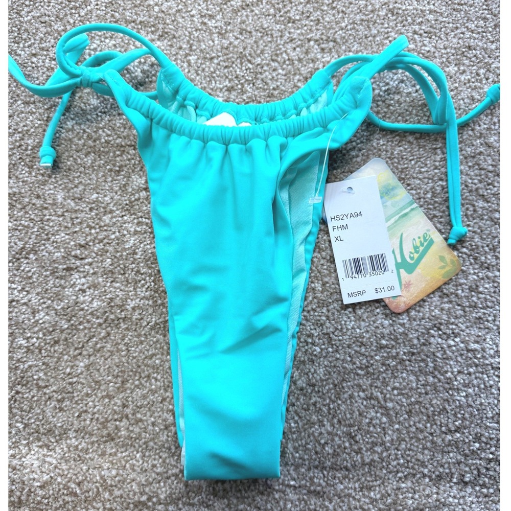 Hobie Womens Aqua Teal Side Tie Bikini Bottom Swimsuit Large XL NEW Swim Boho